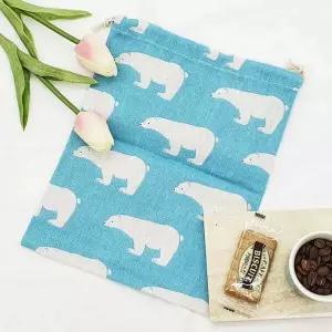 린넨 파우치 파란곰 중