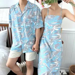 썸머 비치웨어 커플룩 마블링 수영복 해변 복 커플티 비치 팬츠 패턴 의류 썬크림 여름