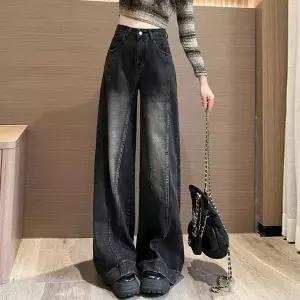 [하프클럽/옷자락]여자 하이웨이스트 빈티지 와이드 롱 데님 팬츠