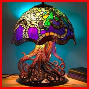 창의적인 스테인드 글라스 식물 시리즈 테이블 램프 꽃 버섯 달팽이 문어 모양 송진 레트로 장식 테이블 램