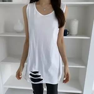 [옷자락]여자 루즈핏 롱 브이넥 구제 레이어드 민소매