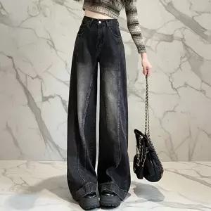 [신상오픈런]|CCP93B7|여성 하이웨이스트 빈티지 롱 와이드 청바지