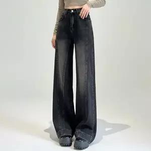 [신상오픈런]|CCP93B7|여성 하이웨이스트 빈티지 스타일 와이드 롱 청바지