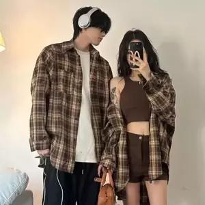 [옷자락]남자 여자 봄가을 간절기 오버핏 체크 레이어드 캐주얼 긴팔 셔츠