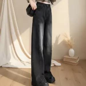 [다잇템] 여성 넓은 하이웨스트 롱 그런지 데님팬츠