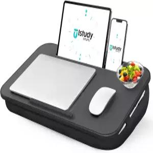 랩 데스크 세탁 가능한 쿠션이 있는 휴대용 노트북 스탠드 최대 17인치 기기 선반 및 휴대폰 홀더 침대