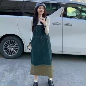 멜빵스커트 여성 귀여운 빈티지 데님 청 멜빵 원피스