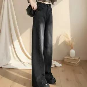 [하프클럽/옷자락]여성 하이웨이스트 빈티지 와이드 롱 데님팬츠