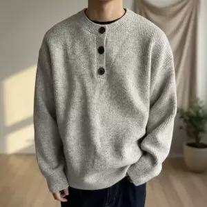 남성 빅사이즈 헨리넥 두툼한 골지 니트