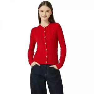 리디아 바인 여성 수피마코튼 케이블 가디건 - 레드