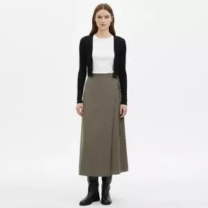 여성 봄신상 데일리 날씬 H라인 랩 롱 스커트 EGG-WSK-21052-브라운