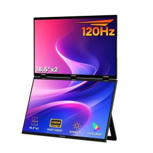 ZEUSLAP 접이식 듀얼 모니터 드라이버 필요 없음 노트북 스크린 확장 윈도우 맥 OS용 18.5 인치 120Hz