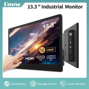Unew 13.3 라즈베리 파이 터치 모니터 1920x1080 IPS 내장 스피커 4 USB HDMI Type-C DVI VGA 산업용 휴대