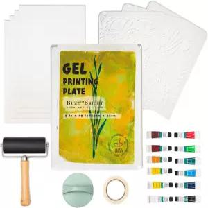 버즈브라이트 젤 인쇄판 키트 8 X10 젤라틴 판 브레이어 인쇄 용지 아크릴 페인트 및 혼합 미디어 아트
