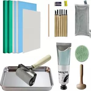 인쇄용 리노컷 키트 스탬프 제작 리놀륨 블록 조각 도구 잉크 브레이어 플레이트 아티스트 공예가 및