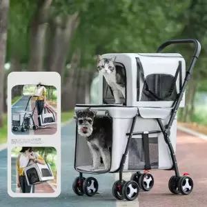 강아지유모차 분리형 다견용 애견이동장 개모차 고양이유모차 더블레이어 반려동물 그레이 접이식