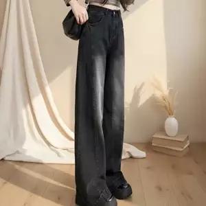 [옷자락]여성 하이웨이스트 빈티지 와이드 롱 데님팬츠