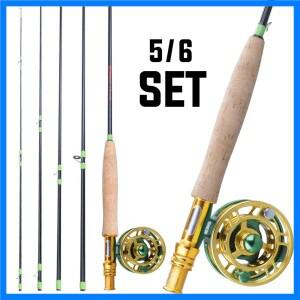 Sougayilang 플라이 낚시대 및 릴 5 섹션 탄소 막대 5/6 릴 레저 낚시에 적합한 송어 농어 낚시