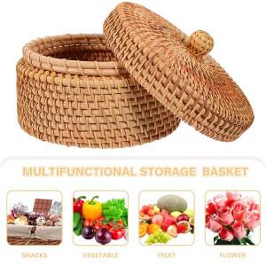 빈티지 라탄 수공예 수납 바구니 천연 섬유 박스 가정호환용 데스크탑 장식 간식 과일 빵 정리함