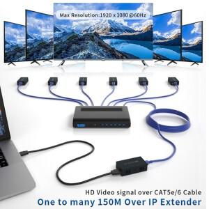 단일 Cat5e6 HDMI에서 rj45 로 200M 익스텐더 이더넷 스위치 IPTCP 1-다중 모니터 1080P 비디오 확장