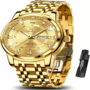 OLEVS 클래식 남성용 날짜 표시 손목시계 스테인리스 스틸 시계 비즈니스 야광 쿼츠