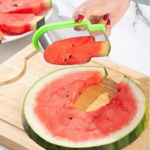 귀여운 나무 디자인 수박 커터, 스테인레스 스틸 절단 도구, 주방 및 가정용 샐러드 과일 슬라이서, 1pc