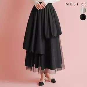 여성 샤 레이어드 언발 벌룬 스커트