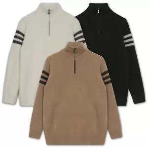 [디바옴므] 겨울 뽀송뽀송 니트 팔배색 반집업 목폴라 티셔츠 가디건 골프