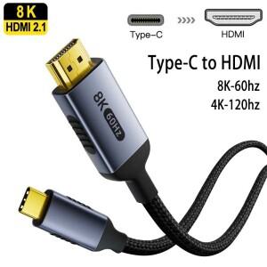 8K USB C-HDMI 케이블 8K@60Hz 4K@120Hz 금도금 플매트 카펫 러그 Type-C-HDMl 2.1코드 Thunderbolt 3/4/5