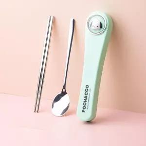 산리오 페이스 수저 케이스세트-포차코스푼포크 피규어 어숟가락 규어 캐릭터 어린이 도시락