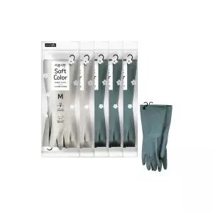 명진 고리형 오버핏 고무장갑 중(M) 5켤레 세트 혼합 (다크그린 3켤레+라이트베이지 2켤레)