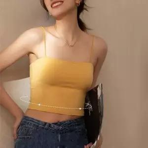 캡내장 크롭끈나시 모달 면 이너 브라탑 민소매 런닝 여성 나시 언더웨어 캐미솔 브라 케미 셔츠 여성티