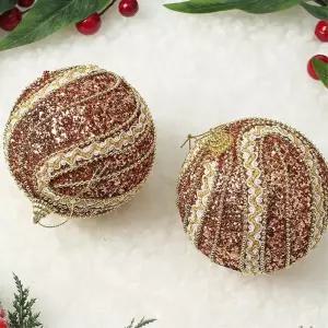 로즈골드 장식볼 2p 10cm 리본회오리 트리 악세사리 오너먼트 크리스마스 트리볼 소품 액세서리