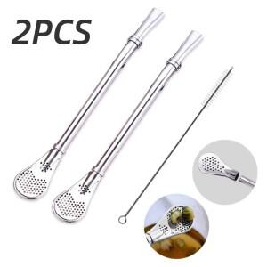 분리형 봄빌라 필터 빨대 스테인레스 스틸 스푼 차 Yerba 메이트 재사용 가능 바 액세서리 2개