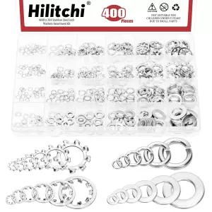 Hilitchi 400PCS 6 사이즈 미터법 304 스테인리스 스틸 외부 별 세척기 내부 톱니 잠금 세트 나사 볼트용