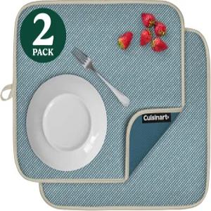 주방 카운터용 쿠시나트 식기 건조 매트 - (2) 16인치 x 18인치 초흡수성 메쉬 백킹 접이식 세탁기 세탁