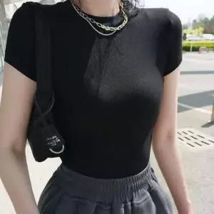 베이직 스판 크롭 골지티셔츠 슬림핏 무지 이너티