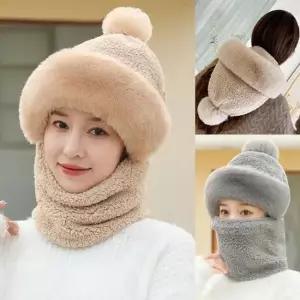 여성 겨울 외출 전체 뽀글이 넥워머 겸용 방울 겨울 모자 여자 모자 니트 벙거지 겨울 여성