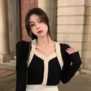 하트넥 골지 니트탑 어깨셔링 퍼프소매 포인트룩 크롭니트