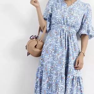 원피스 5부 여름 러플 밴딩 롱원피스 허리 플라워 (KYR-WFGYDQ3)