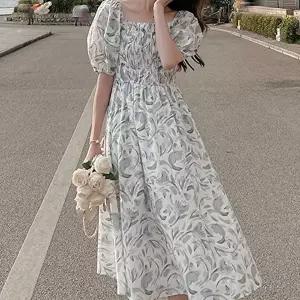 러블리 플라워 여성 스모크밴딩 퍼프소매 반팔 원피스 (KYR-WFIXA95)