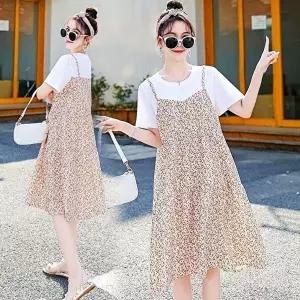 편한 나시 레이어드 플라워 컬러풀 원피스 반팔 패턴 (KYR-WFFO9IY)