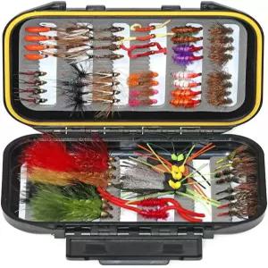 ICERIO 70pcs 플라이 낚시 파리 모음 키트 드라이/습식/스트리머스/님프 미끼 박스와 함께하는 어구