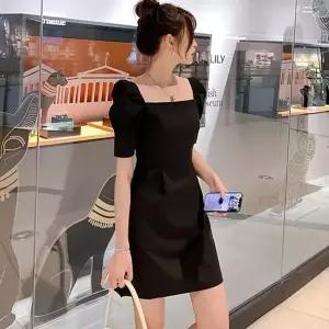 여자 소매 퍼프 트렌드 블랙 미니원피스 데일리 데일 (KYR-WFGGOE2)