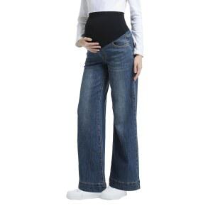 CFRTMTBB 여성용 임산부 청바지 와이드 레그 오버 배 지지대 스트레치 임신 데님 루즈 팬츠 포켓 포함