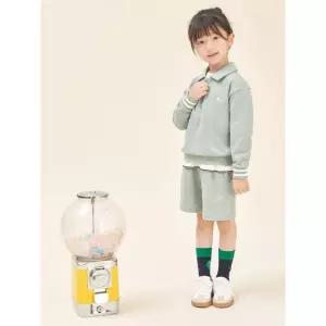 [백화점 정품] 빈폴 키즈 반집업 칼라 긴팔 반바지 2PCS 상하 세트 라이트 그린 BI5841U09L