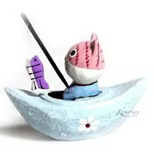 배낚시 고양이 인테리어소품 목각인형 (KYR-W9AD0B2)