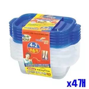 bns 간편 직사각 밀폐용기 2호 300ml 6P x4개 수납정리용품 곡물통 밀폐용기반찬통 고추장통