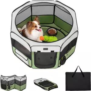 탈착식 방수 매트와 지퍼가 달린 지붕이 있는 29인치 강아지 놀이펜 RV 캠핑 여행용 도그펜 실내/외 팽대부
