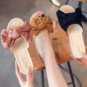 [하프클럽/]스웨이드 리본 통굽 슬리퍼 사무실